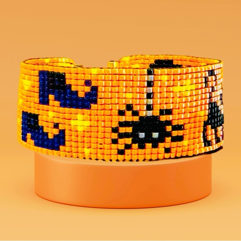 Handcrafted Halloween-Themed Adjustable Loom Cuff Bracelet Miyuki Delica Beads - Picture 3 of 9